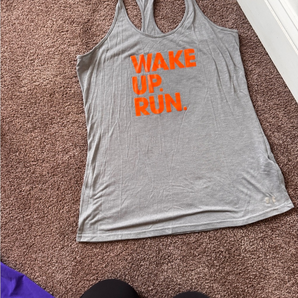 Gray Tank Top with Orange Print